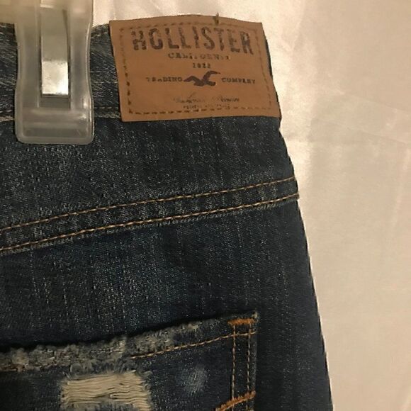 Hollister High Rise Dark Wash Denim Destroyed Distressed Jean Shorts 9 - Picture 3 of 6
